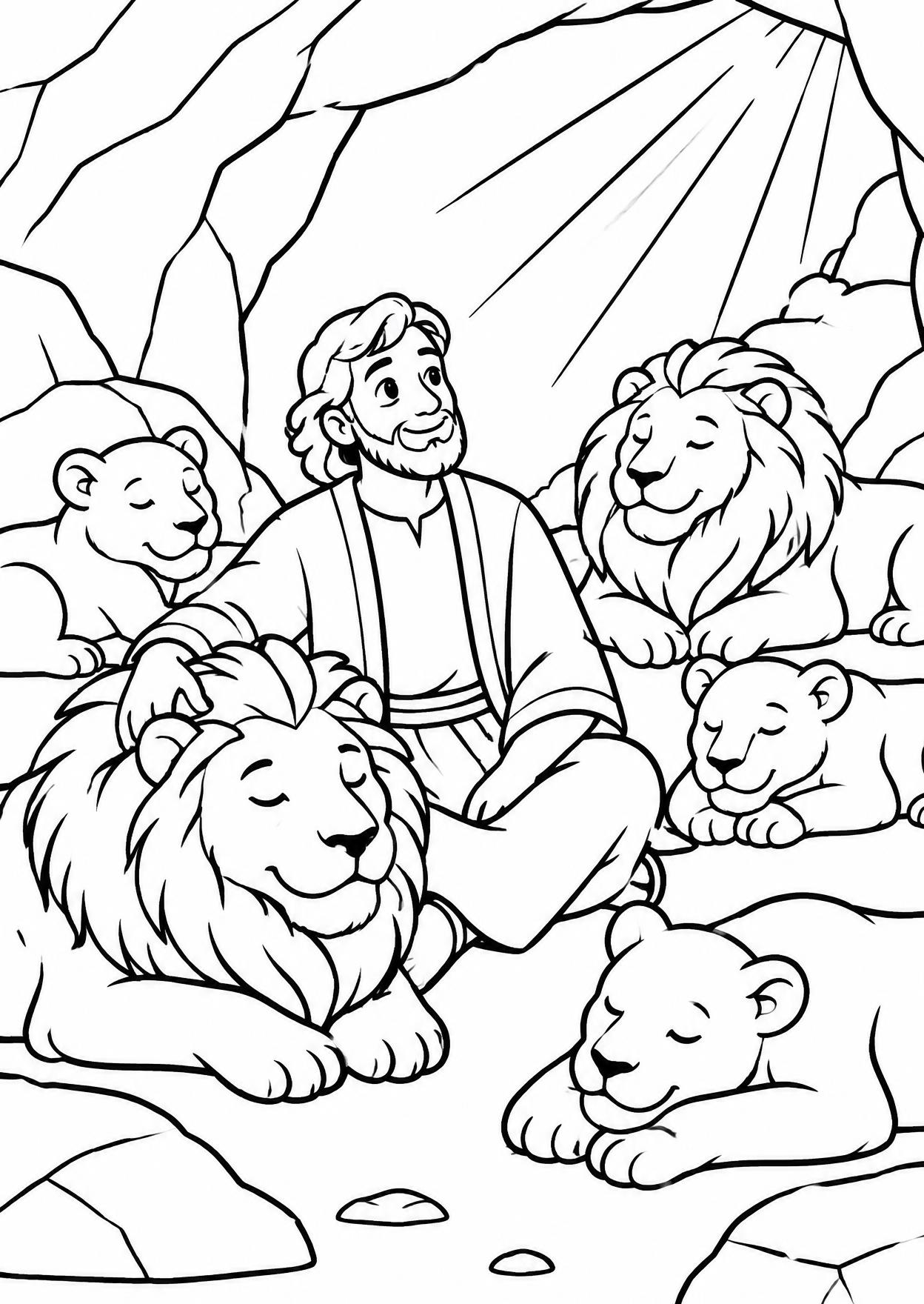 Página para colorir: Daniel e os leões