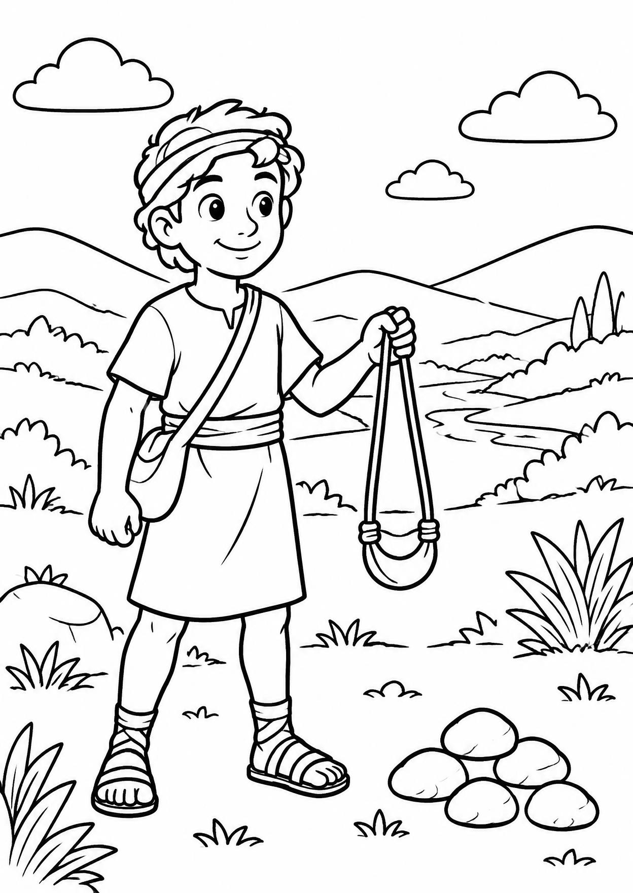 Página para colorir: Davi e sua funda