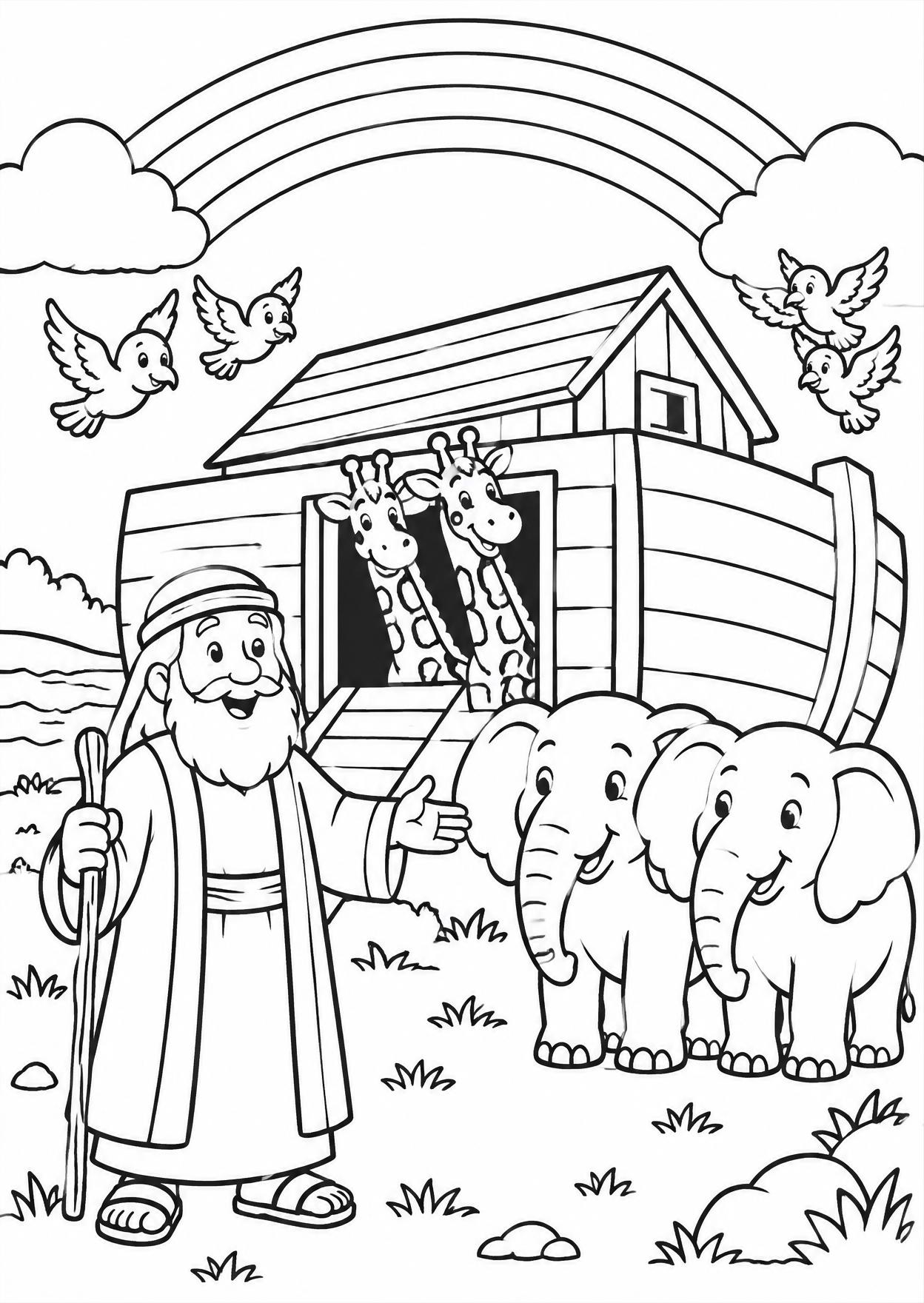 Página para colorir: Noé e os animais